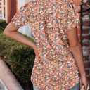 KISSMODA Women's Tunic Tops Casual V Neck Short Sleeve T Shirts Summer Puff Sleeve Ruffle Blouses (Pink, S)