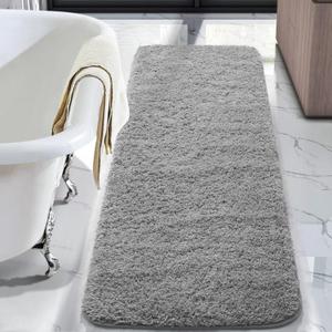 LOCHAS Bathroom Rug Runner 24x60 Inch, Soft Thick Absorbent Microfiber Bath Rugs for Bathroom, Machine Washable, Shaggy Plush Non Slip Bath Mat for Tub, Shower Floor, Quick Dry Mats, Grey (2' x 5')