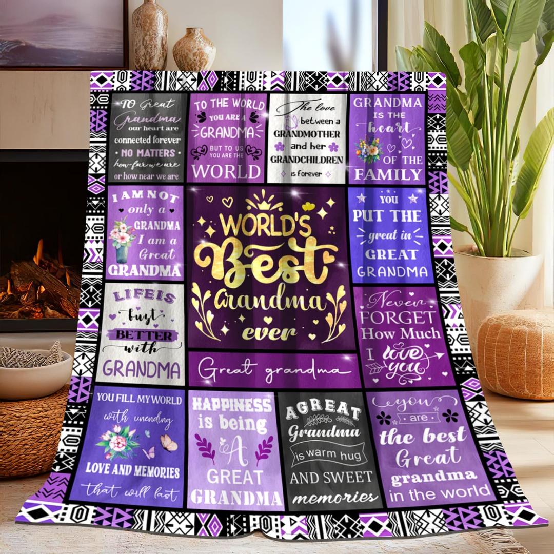 Grandma Gifts, Birthday Gifts for Grandma, Super Soft Unique Purple Gold Nana Blanket Gift for Great Grandmas Women, Grandmother Birthday Gift, Cozy Fuzzy Warm Plush Fleece Blanket 60"x50" for Bedding