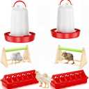 Chick Feeder and Waterer Kit, 6 Pcs Baby Chicken Supplies with 0.4 Gal Chick Waterer, Plastic Feeder Trough and Perch, Chicken Starter Kit for Coop and Brooder for Small Poultry Ducks Quail