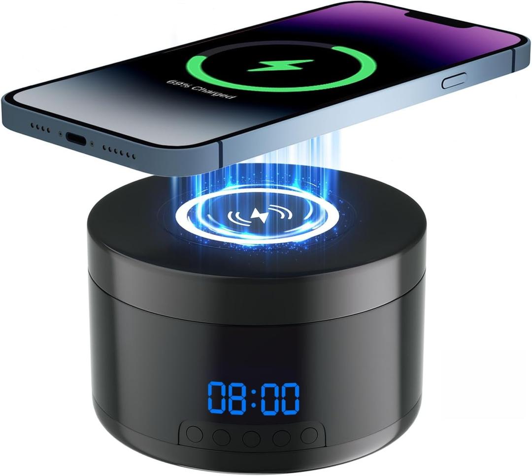 Security Camera Motion Activated with Wireless Charging, Dome Cams with Motion Detection, Night Vision, Local & Cloud Storage, Hd 1080P, Indoor Camera with Clock (Black)