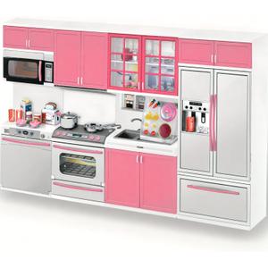 Doll Kitchen Playset for Kids, My Modern Mini Kitchen House Furniture Pretend Play Toy Accessories Set with Realistic Lights & Sounds for Toddlers, Girls (4-in-1)