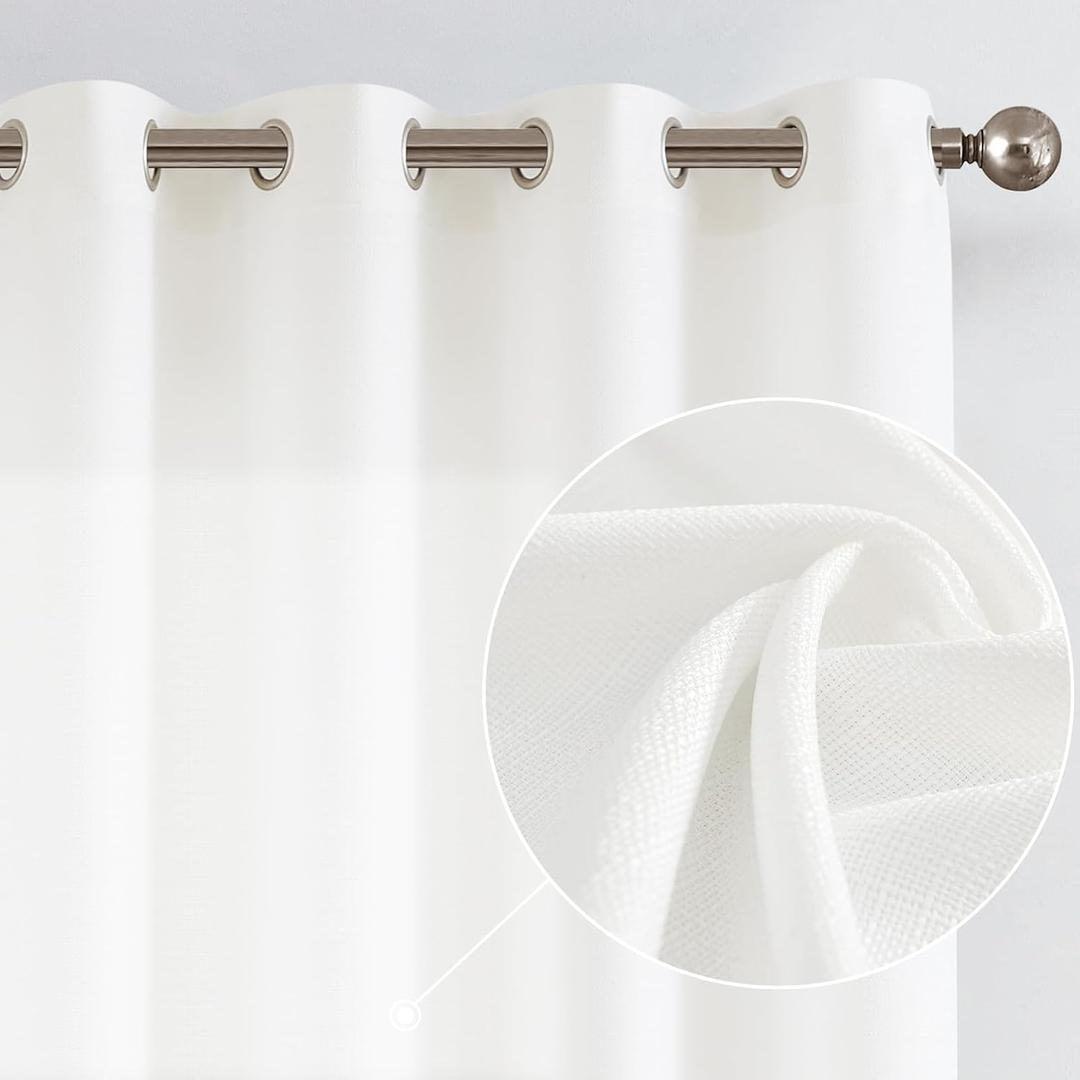 COLLACT White Curtains 84 Inch Length 2 Panels Set Linen Textured Casual Weave Living Room Curtain Light Weighted Drapes for Bedroom Grommet Top Light Filtering Farmhouse Window Treatments