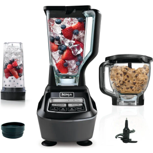 Ninja Blender, Food Processor, Blender for-Smoothies, Includes Pitcher, Smoothie Cup, and 8-Cup Bowl, Salsa, Dough, Shakes, Slush, and Frozen Drinks, Mega Kitchen System, 120 Volts, Black, BL770AMZ