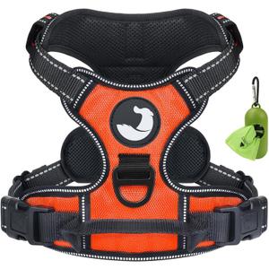 Joytale No Pull Dog Harness Medium Sized Dog, Reflective Pet Vest with Front Clip, Adjustable Soft Padded Harnesses with Easy Control Handle for Training and Walking, Orange, M