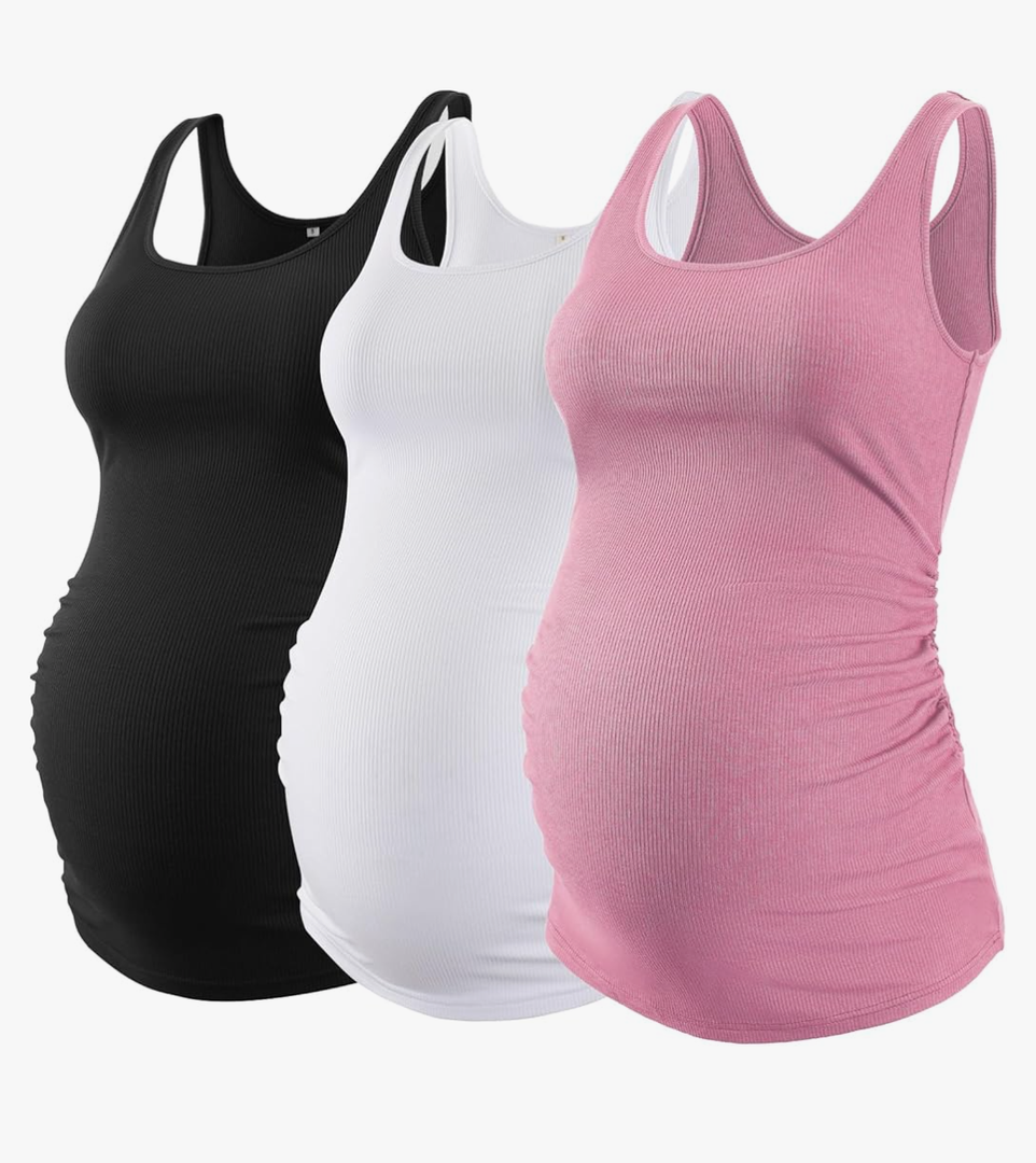 Ekouaer 3 Pack Women Maternity Tank Tops Ruch Side Basic Shirts Summer Postpartum Tops Sleeveless Pregnancy Workout Clothes, XL Ekouaer 3 Pack Women Maternity Tank Tops Ruch Side Basic Shirts Summer Postpartum Tops Sleeveless Pregnancy Workout Clothes, XL