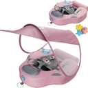 Baby Swim Float with UV Protection Sunshade Infant Pool Float Add Tail for 3-24 Months (Pink)