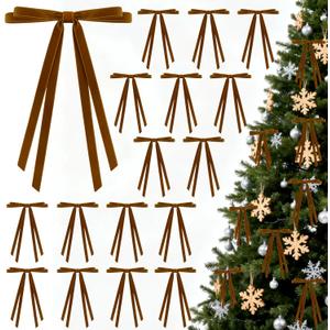 36 Pcs Christmas Bows for Tree, Brown Velvet Ribbon Bow for Christmas Tree, Pre-Tied Vintage Xmas Bows for Xmas Trees Wreaths Gifts Wedding Indoor Outdoor Decor, 5 x 7 Inch