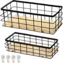 Dicunoy 2 Pack Rustic Metal Wire Storage Baskets, Narrow Storage Bin for Bathroom Counter, Farmhouse Organizing Container Caddy with Hooks for Toilet Paper, Pantry, RV, Office, Kitchen