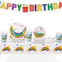 KatchOn, Rainbow Birthday Decorations - Huge Pack of 116, Serve 25 | Plates, Cups, Napkins and Banner for Rainbow Birthday Party Decorations | Bday Party Supplies, Colorful Bday Decoration