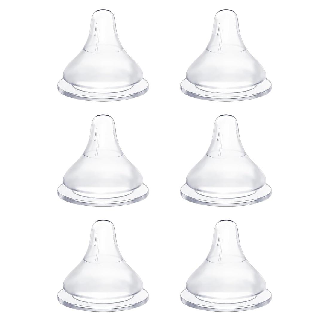 Silicone Bottle Nipples Compatible with Lansinoh Bottles, Replacement Soft Nipple for Baby 1+ Months, Anti-Colic, BPA-Free, Slow Flow, Size S, 6-Pack