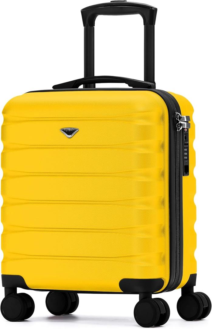 Flight Knight Carry On Suitcase 18x14x8" Hardside Built In TSA Lock & USB Port Lightweight Luggage Silent Double Spinner Wheels Maximum Underseat Carry-On Bag For American & United Approved Airlines (Yellow)