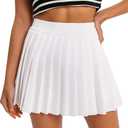 Women's High Waisted Pleated Tennis Skirt School A-Line Skater Mini Skirt with Built-in Shorts Lining (Ivory, L)