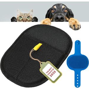 Electrostatic Pet Hair Remover Glove  Double-Sided Pet Hair Removal Glove for Dogs & Cats  Reusable Grooming & Deshedding Mitt for Furniture, Carpet, Clothes & Car  Blue (2PC)