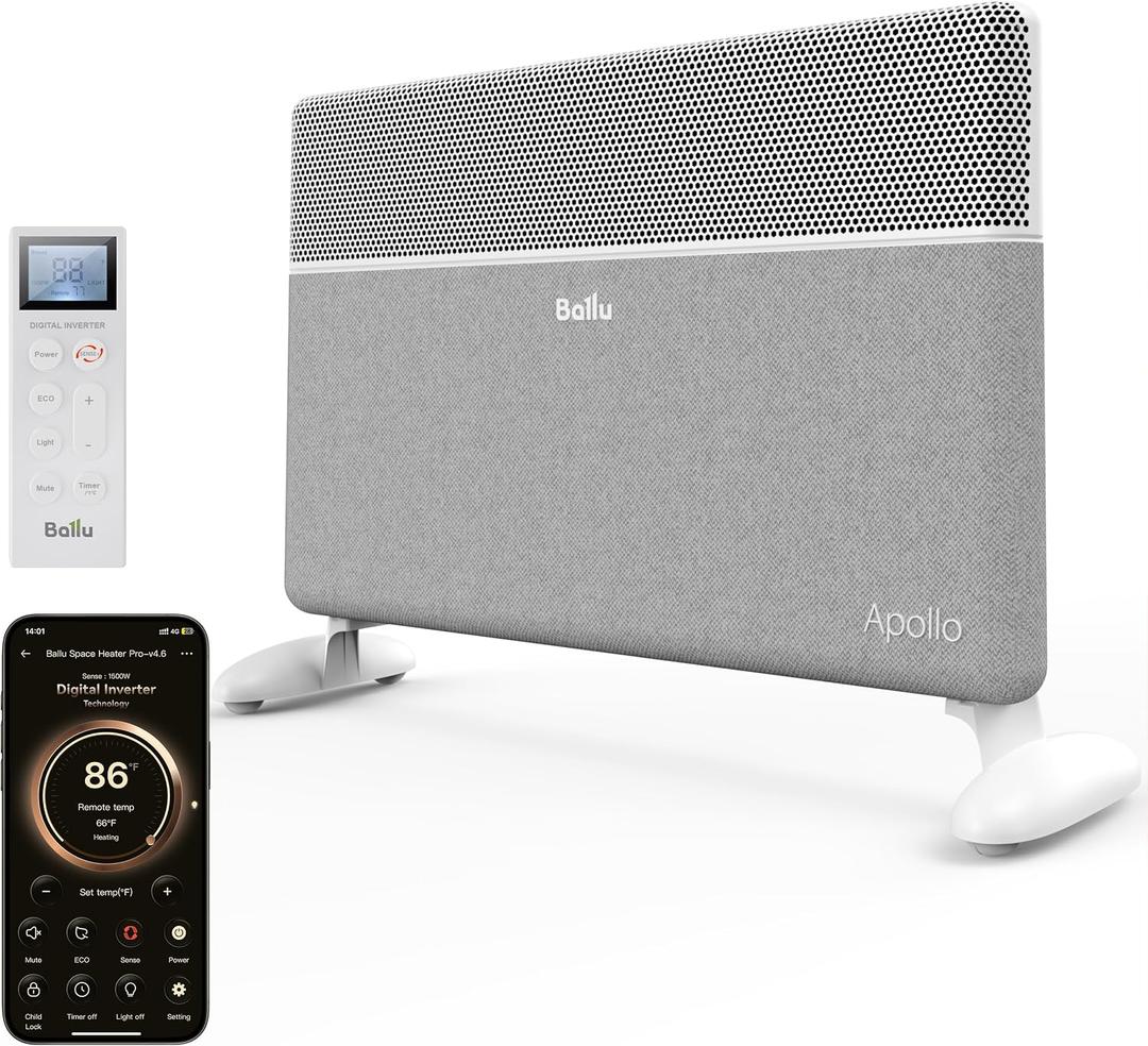 Ballu Convection Panel Space Heater for Large Room,Smart Quiet Heater with Programmable Thermostat,WiFi App Control,Inverter Energy Efficient for Indoor Use,Compatible with Alexa,White