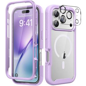 Magnetic for iPhone 17 Pro Max Case with Built-in Sensitive Screen Protector, Full-Body Dual Front& Back Protective Phone Case[Compatible with MagSafe] DropProof 17 ProMax Cover 6.9", Purple