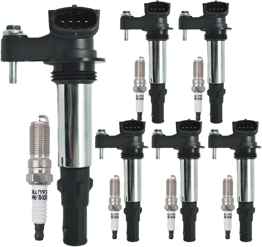 UF375 Ignition Coil Pack 12629037 and Iridium Spark Plugs 6509 Set Of 6 Fit For Cadillac CTS,SRX,STS 2004-2010&Saab 9-3 2006-2009&Buick Rendezvous,LaCrosse,Allure 2004-2009&Chevrolet GMC 2.8L 3.6L V6