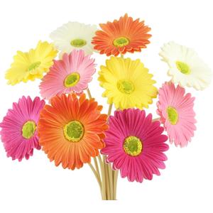 10 Pcs Artificial Gerbera Daisies Flowers Artificial Daisy Bouquet Fake Daisy Stems Faux Flowers Bulk Artificial Flowers Wildflowers Silk Flowers for Wedding Bridal Bouquet Party Home Kitchen