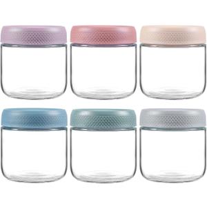 NETANY 6-pack 10oz Glass jars with Airtight Lids, Overnight Oats Containers with Lids, Wide mouth Mason Salad jars, Glass Food Storage Containers for Snacks Yogurt Spice Sugar