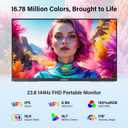 InnoView Large Portable Monitor 23.8inch FHD 1080P 144Hz USB-C, HDMI Computer Display HDR 100% sRGB IPS Gaming Monitor W/180Adjustable DC Eyes Care Stand for Laptop PC MAC Phone PS4 Xbox Switch