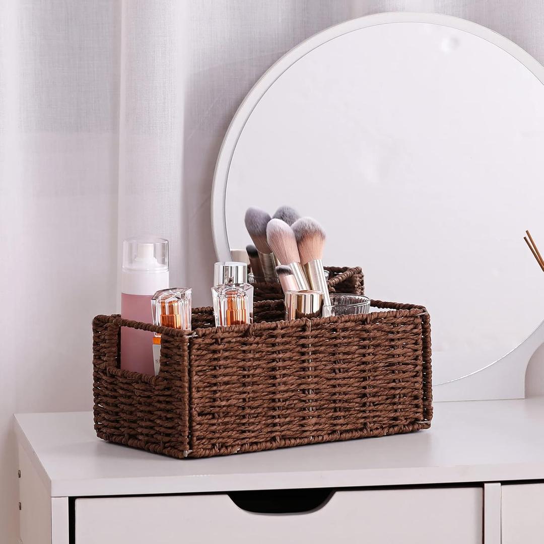 Vagusicc Wicker Storage Basket, Hand-Woven Paper Rope Wicker Basket, Small Storage Baskets for Organizing Toilet Paper Basket, Foldable Large Cube Storage Organizer Bins for Shelves (Brown, 1 Pack)