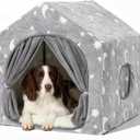 Indoor Dog House, Night-Luminous Star Dog Tent with Frame, Washable Dog Cave Bed, Suitable for 18-40 lb Small and Medium Dog L (25"×25"×25")(Grey)