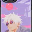 Anime Manga Phone Case for iPhone 17 Pro, Ultra-Slim 9H Tempered Glass Back, High-Definition Glossy Soft TPU Cover (Cute Satoru JJK)