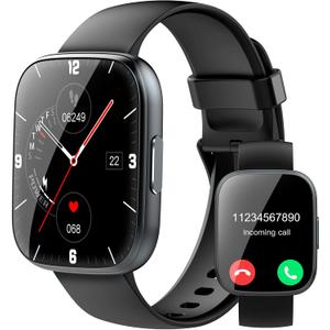 Smart Watch for Men Women(Answer/Make Calls), 1.95" HD Touch Screen Fitness Watch with Sleep Heart Rate Monitor, 110+ Sports Modes, IP68 Waterproof Activity Trackers Compatible with Android iOS, Black