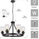 Lanhall 6-Light Farmhouse Chandelier Light Fixture Dining Room Lighting Fixtures Hanging Wagon Wheel Chandelier Kitchen Island Pendant Lights Modern Black Industrial Rustic Adjustable Height Metal