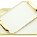 3 Pack Serving Tray with Handles, Stackable Reusable Trays for Serving Food, Plastic Serving Platters for Party, Charcuterie, Fruit, Appetizer, Cream Gold