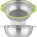 AHIABOAT Colander Stainless Steel Microporous, 2QT Rice Strainer with Mixing Bowl, Rice Washer Bowl Set with Handle, Food-Grade Strainers and Colanders for Kitchen, Pasta, Fruit, Dishwasher Safe