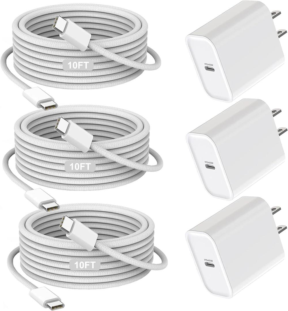 iPhone 17/16/15 Charger Fast Charging 3Pack 40W USB C Charger Fast Charging Block with 10FT USB C Cable for iPhone 17/17 Pro/17 Pro Max/17 Air/16/16 Plus/16 Pro/16e/16 Pro Max/15/15 Pro Max/iPad Pro