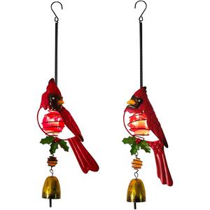 Cardinal Solar Hanging Lights 2 Pack,Cardinals Red Bird Figurine Lights with Bouncy Springs Decor for Christmas Outdoor Indoor Garden Yard Porch Decor