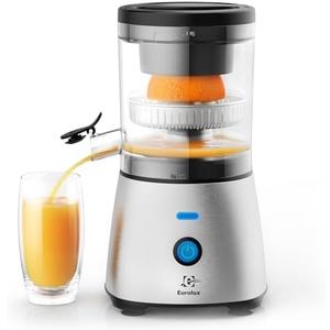 Eurolux Electric Citrus Juicer Stainless Steel | Premium Hands-Free One-Touch Orange Juice Squeezer for Oranges, Lemons, and Limes | Quiet Operation, Easy to Clean, Countertop Small Kitchen Appliance