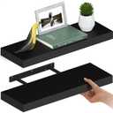 Ballucci Floating Shelves for Wall, 24" Wood Wall Shelf Set of 2, with Invisible Brackets for Bathroom, Living Room, Bedroom, Kitchen, Nursery, 8" Deep, Black, 24" - 2 Pieces