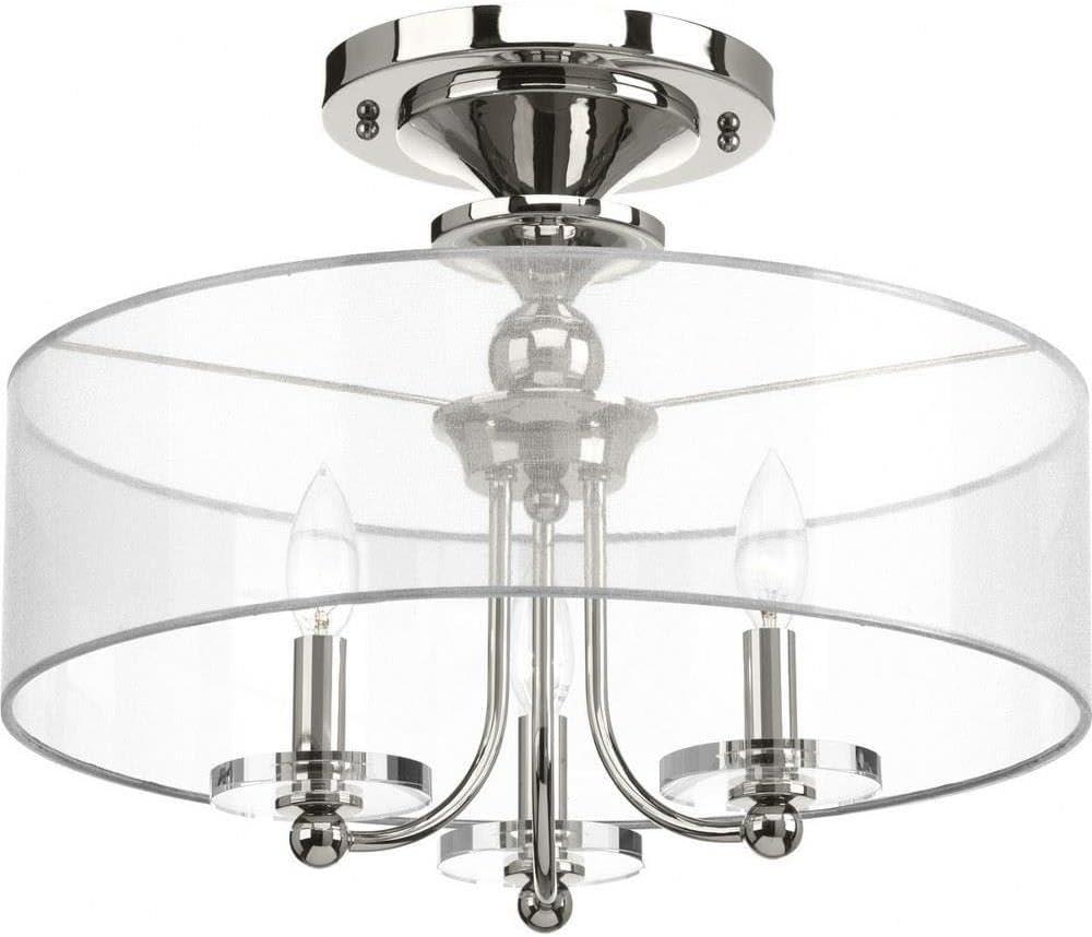 Progress Lighting Marche' Collection Three-Light Semi-Flush Convertible, Medium, Close-to-Ceiling, Nickel
