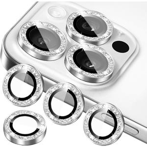 Compatible for iPhone 11, 11 Mini, 11 Pro & iPhone 11 Pro Max Camera Lens Protector (3+1 Pack) - Bling Sparkling Glitter, Anti-Scratch Camera Cover with Tempered Glass, Case Friendly (Silver)