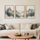 Aryroi Large Nature Foggy Mountain Pine Trees Framed Canvas Wall Art, Misty Forest Landscape Wall Decor,Watercolor Woodland Scenery Artwork,Modern Art Print for Living Room, Bedroom, Office- 24"x36"x3