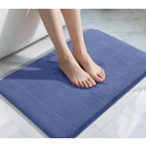 Yimobra Memory Foam Bath Mat, Super Soft Absorbent Bathroom Rug Non Slip 31.5x20 Inch, Quick Dry, Machine Washable Floor Carpet for Tub Shower, Home Decor Accessories, Navy Blue
