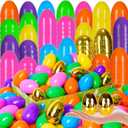 200 PCS Easter EggsPlastic 2.4" Bright Colorful Eggs with Golden Eggs, Easter Egg Fillers for Easter Egg Hunt Candy Filling Party Decorations and Kids Gifts