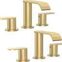 2 Pack Brushed Gold Bathroom Faucet 3 Hole 8 Inch Widespread Waterfall Bathroom Sink Faucets 2 Handles with Pop-up Drain and Supply Lines for Bath Vanity Commercial Lavatory Rv Restroom Homevacious