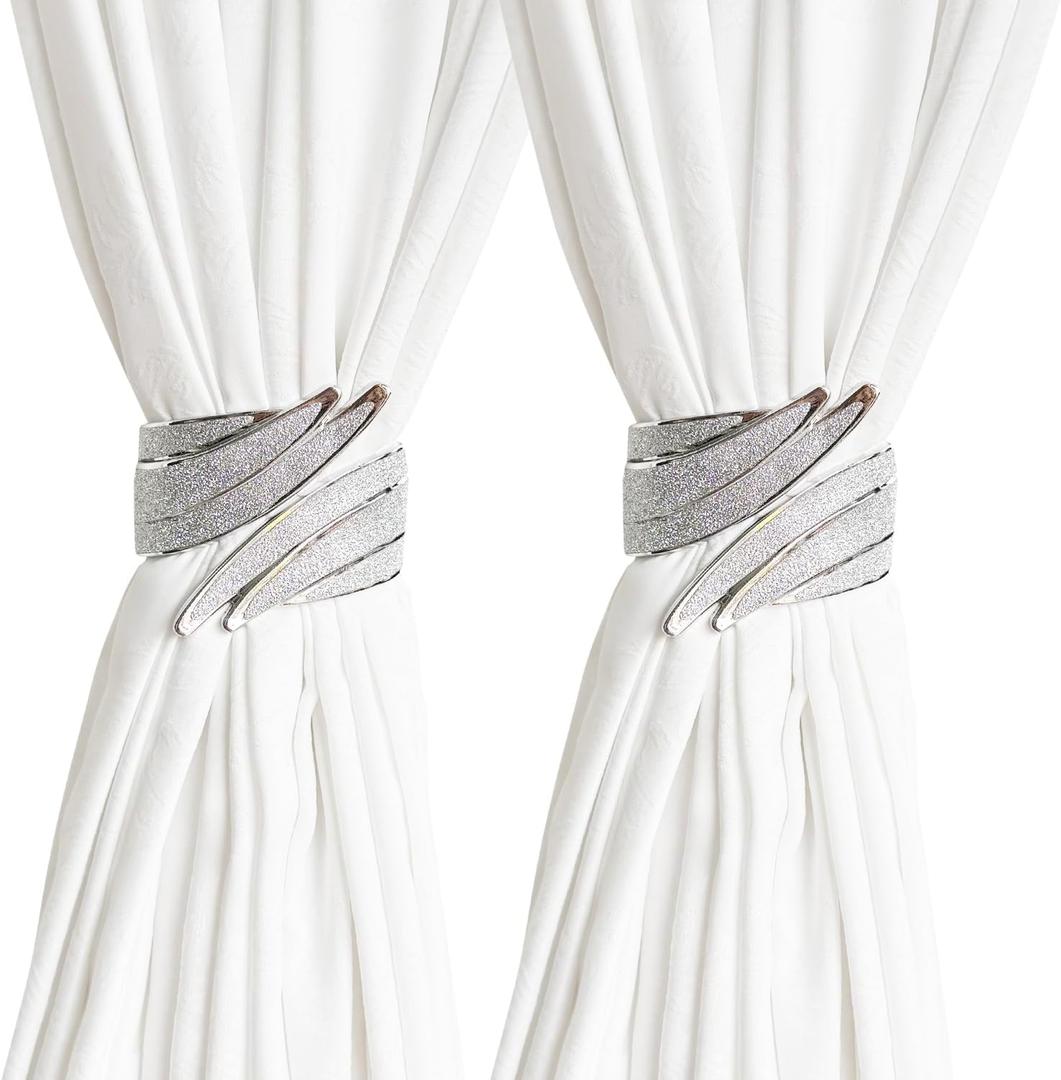2 Pack Decorative Silvery Metal Shining Wings Curtain Tie Backs Window Drapery Wire Drawing Spring Clip Holdbacks for Home Office