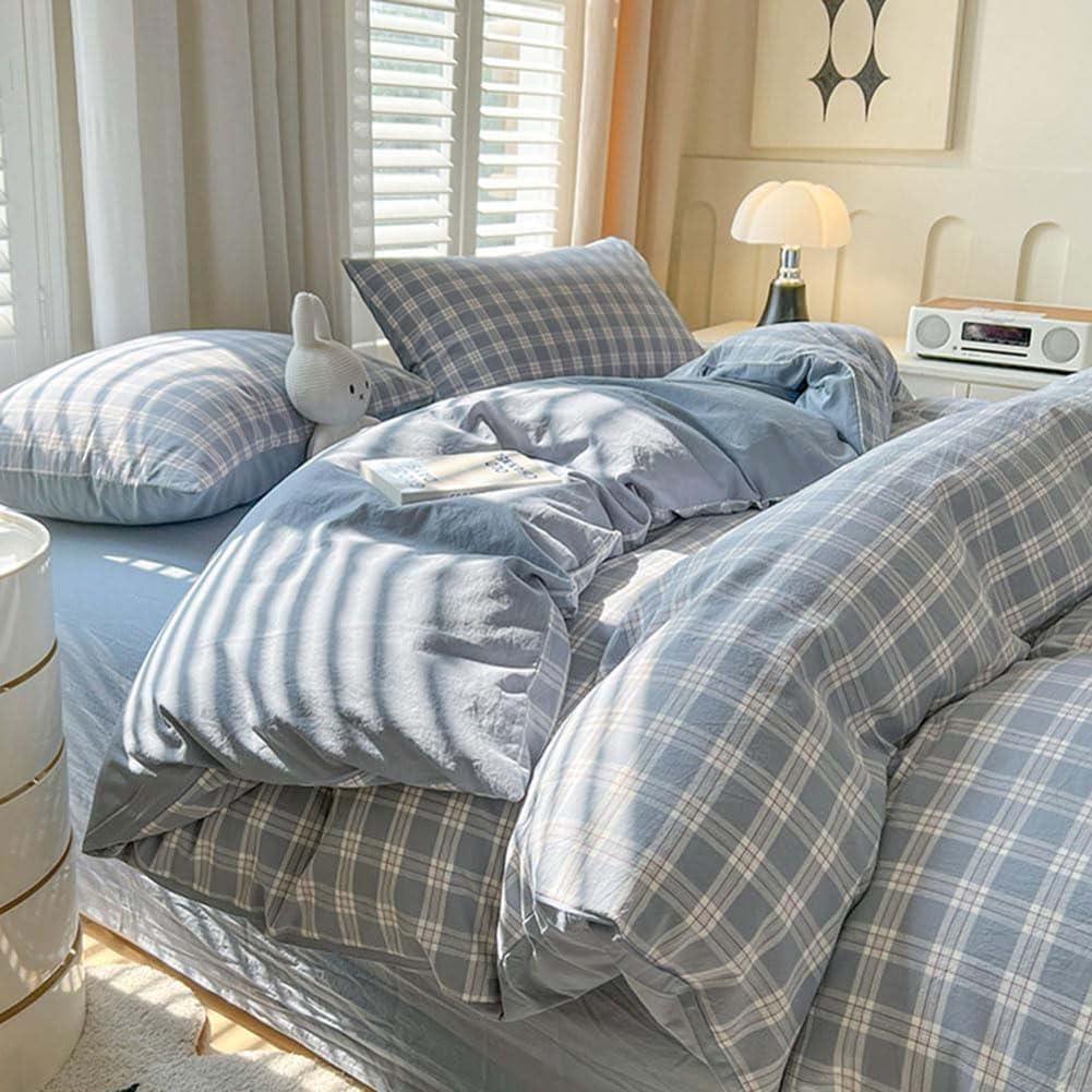 Nayoroom Plaid Duvet Cover King Size Blue Checkered Gingham Duvet Cover 3 Pcs Reversible Vintage Grid Farmhouse Dorm Bedding Set Gifts for Women Men Soft Breathable Washed Microfiber