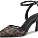 Athlefit Women's Closed Pointed Toe 3 Inch High Heels Ankle Strap Stiletto Heel Wedding Party Dress Pumps Shoes (8, Leopard)