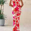 PRETTYGARDEN Women's 2026 Summer Floral Bodycon Maxi Dresses Ribbed Strapless Tube Casual Boho Party Long Dress (Pink, S)