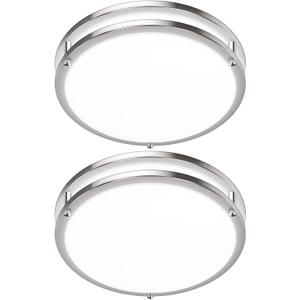 2-Pack 36W LED Ceiling Light Fixture (450W Equiv), 12IN Modern Flush Mount Ceiling Lights, Dimmable Ceiling Lamps Super Bright 3200LM, 3000K/4000K/5000K Adjustable for Bedroom Kitchen Bathroom Hallway (Brushed Nickel-3CCT)