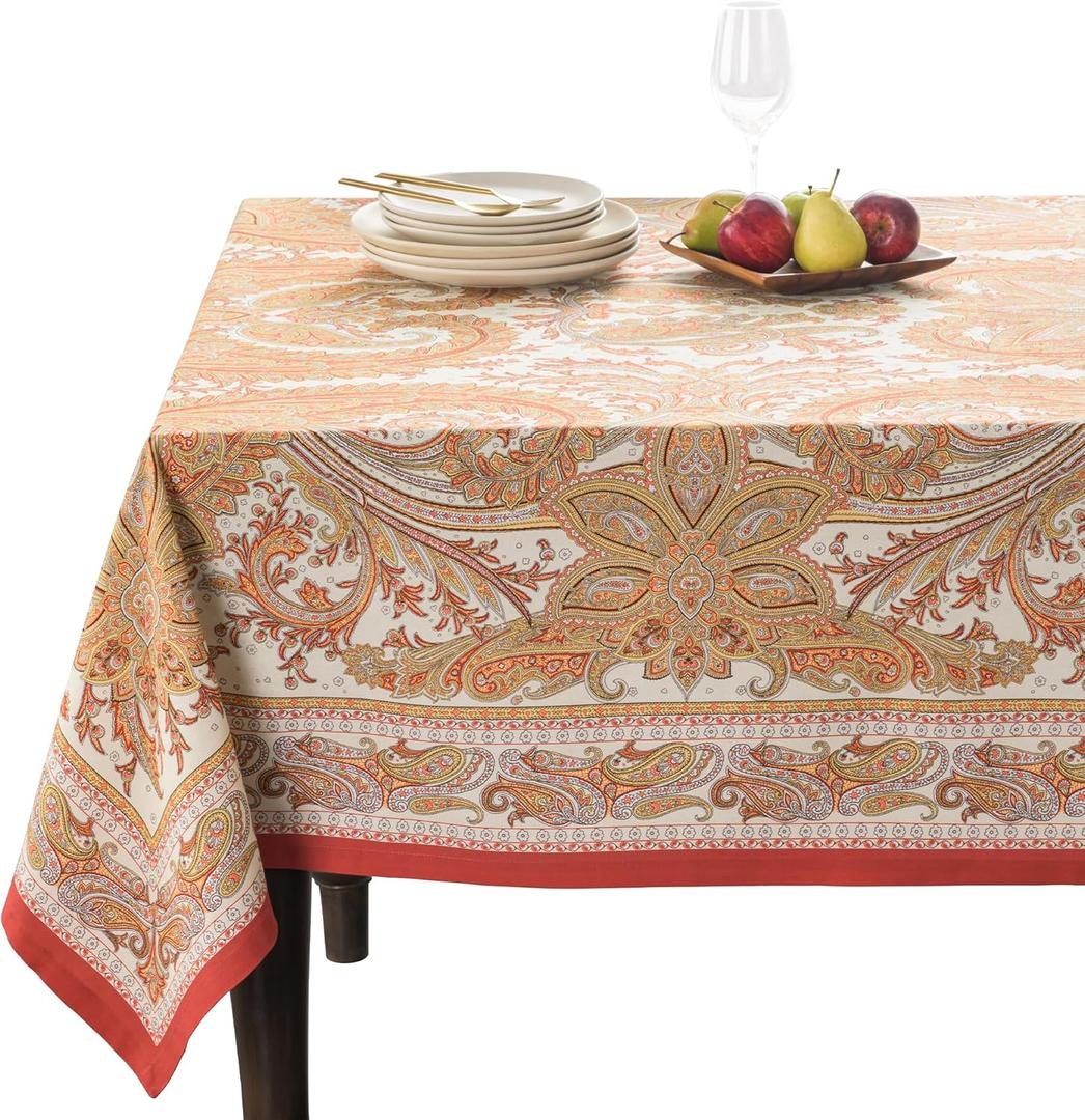 Maison d' Hermine Table Cloth Rectangle Table 100% Cotton 60 x 108 Inches Tablecloth Reusable Decorative Everyday Use for Dining Room, Farmhouse, Home, Party, Festive & Wedding - Kashmir Paisley