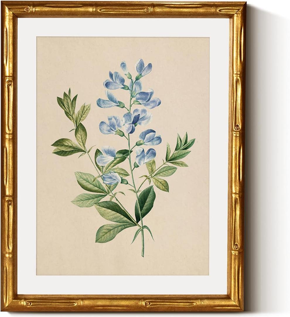 InSimSea Gold Bamboo Framed Canvas Wall Art, Vintage Rosa Chiba Flower Botanical Prints, Farmhouse Picture Frame with Mat, Victorian Home Wall Decor for Kitchen Living Room Bedroom, 11x14inch