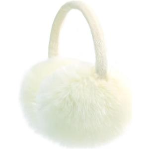 FSTEOE Winter Ear Muffs Women Warm Earmuff Girls Ear Warmers Soft Plush Outdoor Adjustable Ear Cover (White)