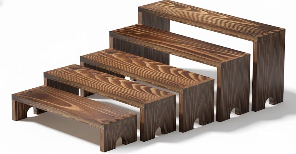 Large Wooden Tiered Riser Stand for Vendor Booth Events, Stackable Cupcake & Dessert Display, Farmhouse Decor Table Set, Food Display Items for Party (12-11.2-10.4-9.6IN),